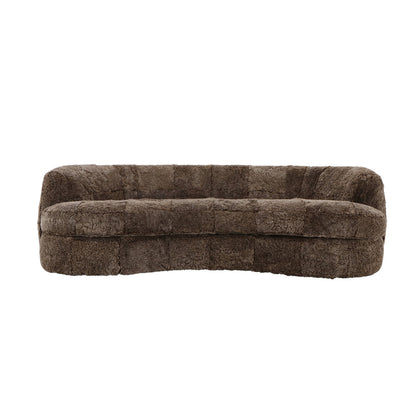 Sennon 100% Sheepskin Plush Taupe Upholstery Single Cushion Modern Luxury Design 98" Curved Sofa