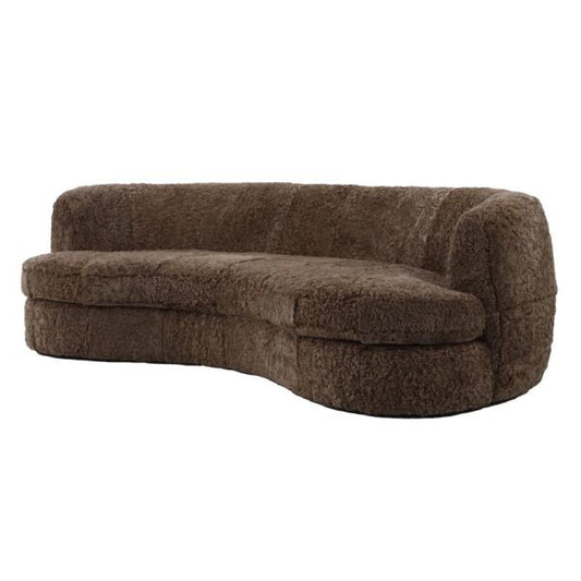 Sennon 100% Sheepskin Plush Taupe Upholstery Single Cushion Modern Luxury Design 98" Curved Sofa