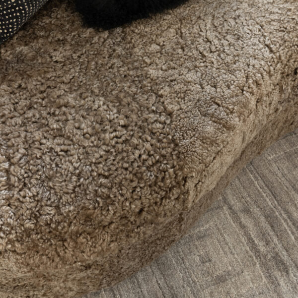 Sennon 100% Sheepskin Plush Taupe Upholstery Single Cushion Modern Luxury Design 98" Curved Sofa
