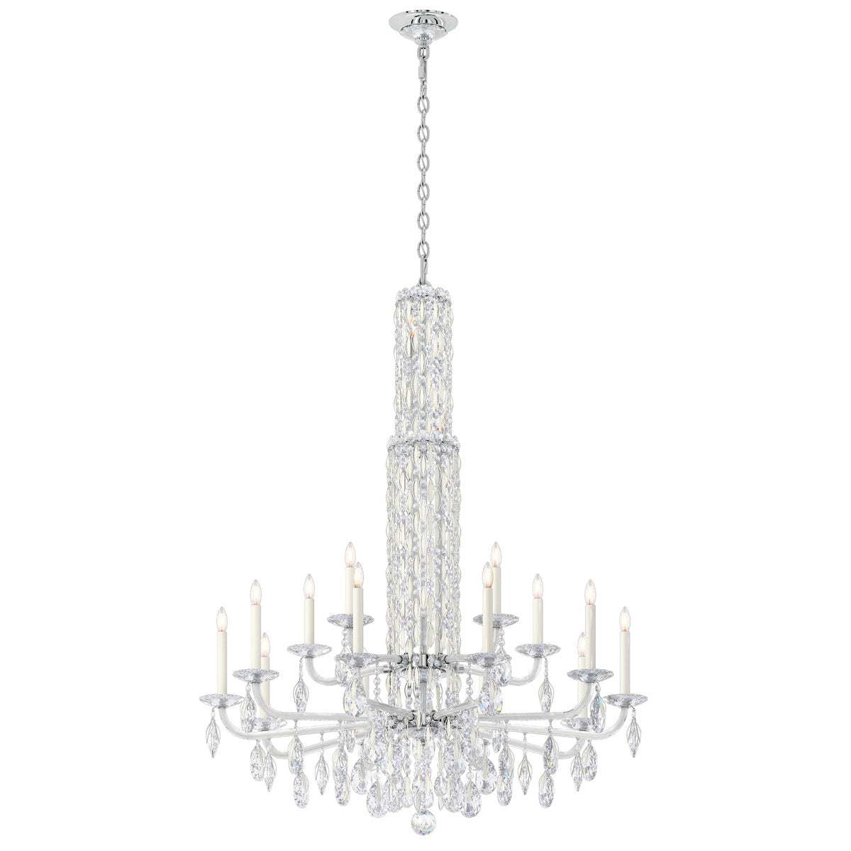 Siena 17 Light 40.5in x 50.5in Two-Tier Chandelier with Crystal Tusks in Polished Stainless Steel with Clear Radiance Crystals