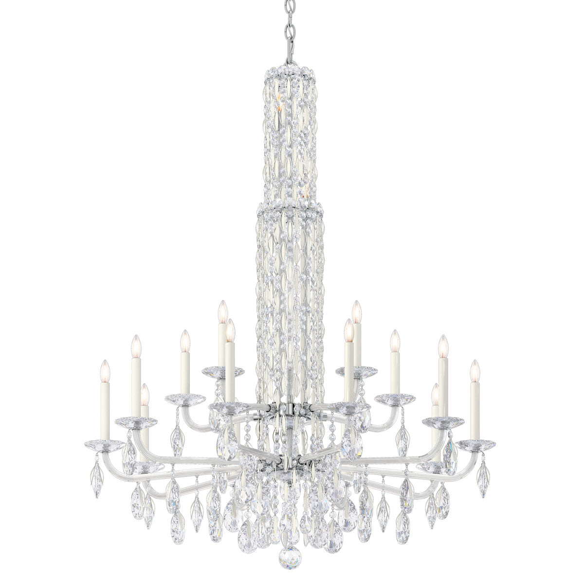 Siena 17 Light 40.5in x 50.5in Two-Tier Chandelier with Crystal Tusks in Polished Stainless Steel with Clear Radiance Crystals