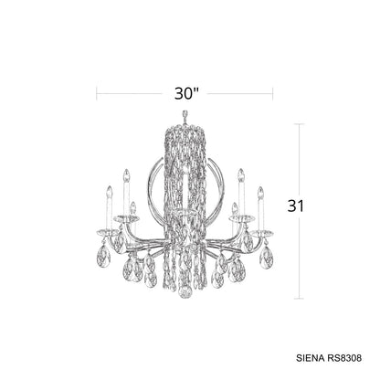 Siena 8 Light 30in x 31in Chandelier with Crystal Tusks in White with Clear Radiance Crystals