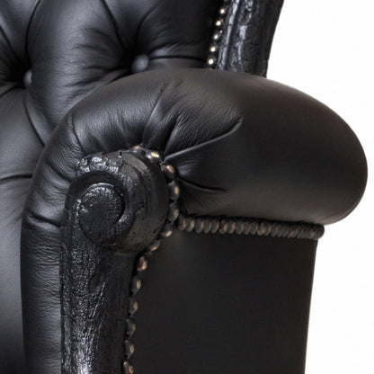 Smoke Leather Armchair Chair with Ottoman