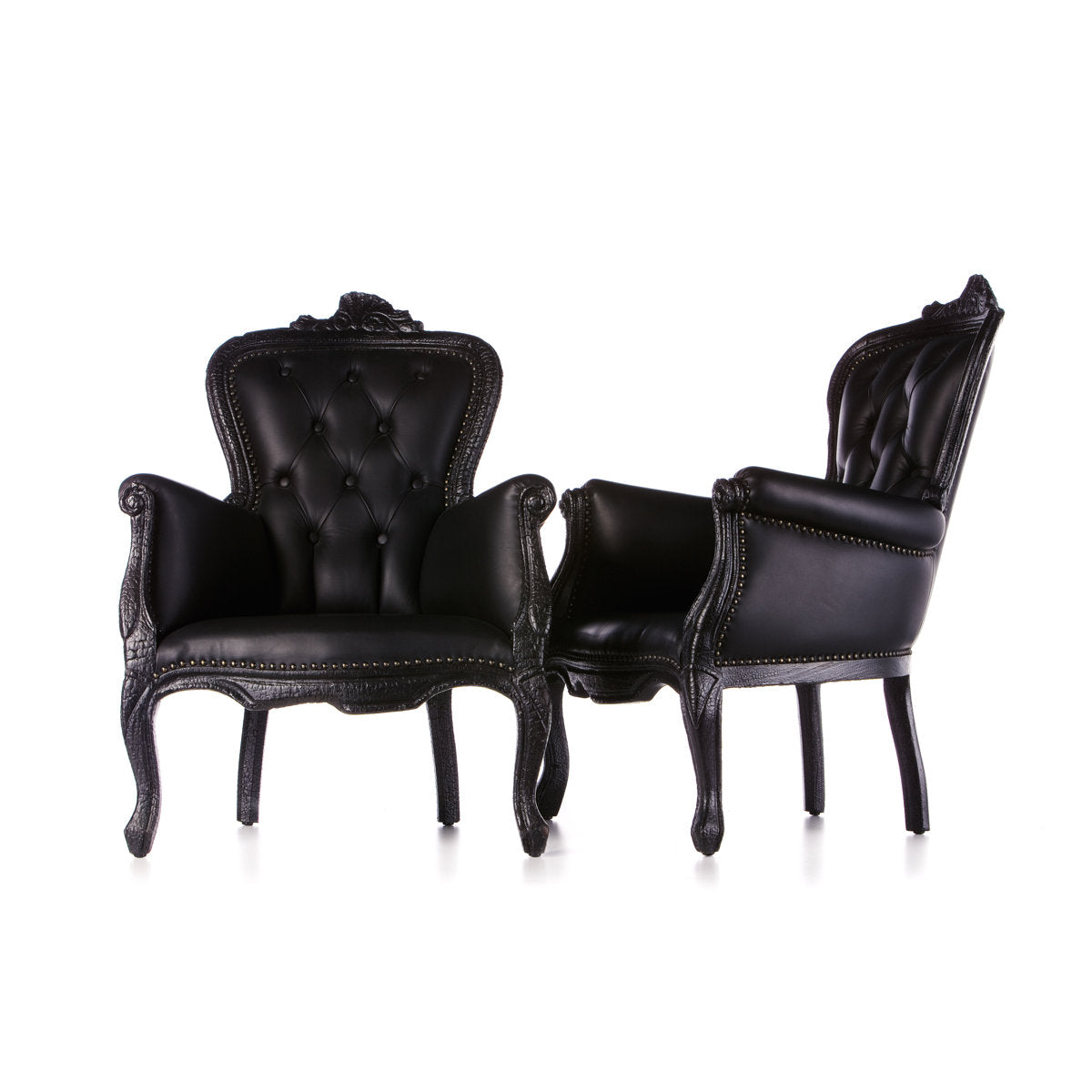 Smoke Leather Armchair Chair with Ottoman