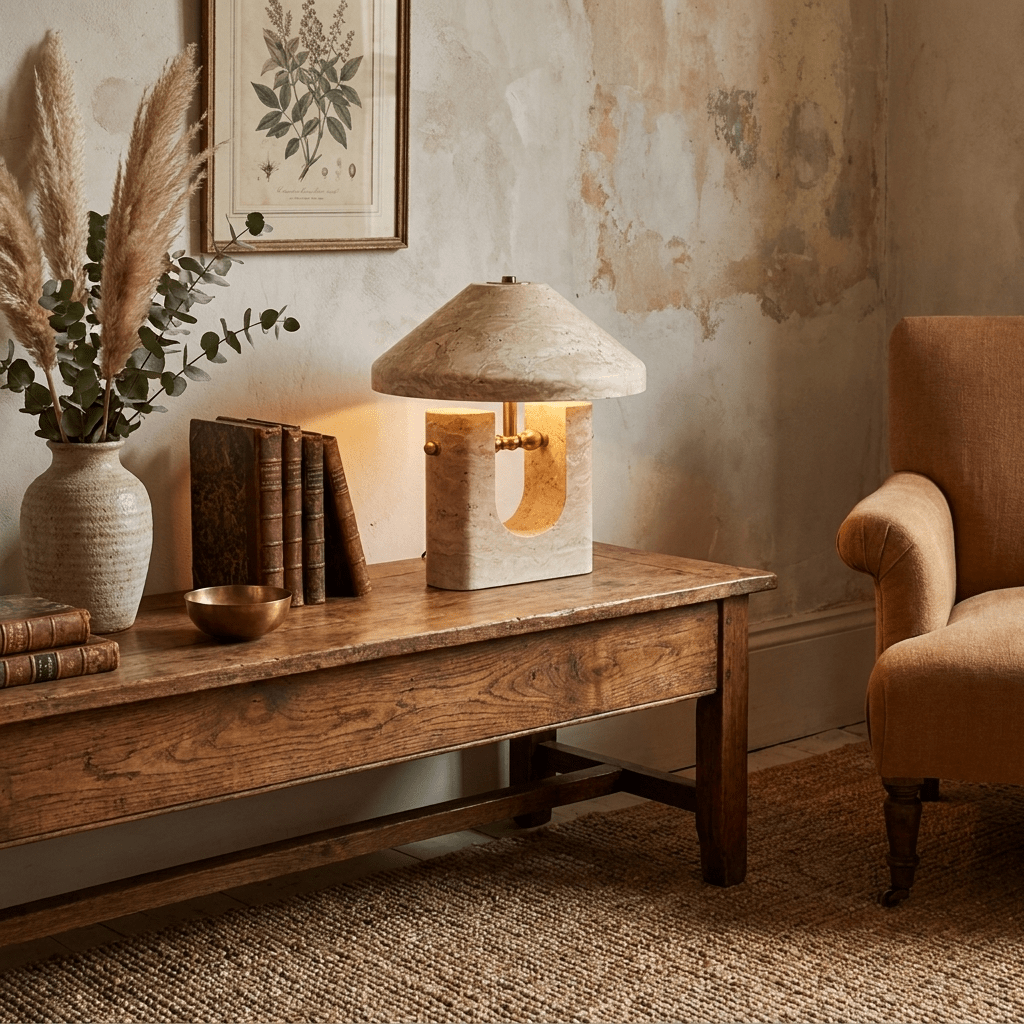 Solvra Yellow Travertine Table Lamp