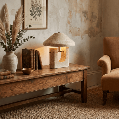 Solvra Yellow Travertine Table Lamp