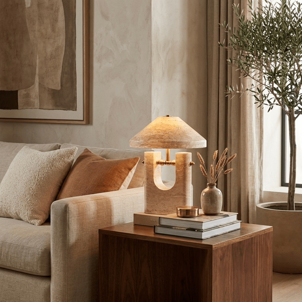Solvra Yellow Travertine Table Lamp