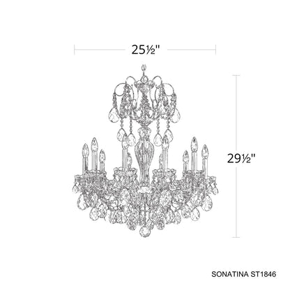 Sonatina 10 Light 25.5in x 29.5in Chandelier in French Gold with Clear Heritage Handcut Crystals