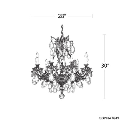 Sophia 9 Light 28in x 30in Chandelier in Parchment Gold with Clear Heritage Handcut Crystals