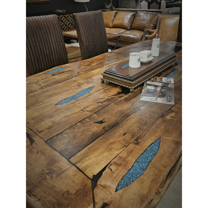 Southern Lodge Rectangular Raw Mesquite with Turquoise Inlay and Hand-Forged Wrought Iron