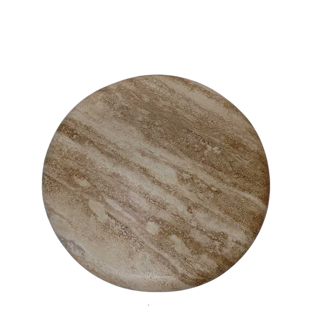 Southwestern Round Coffee Table With Travertine Marble And Wrought Iron