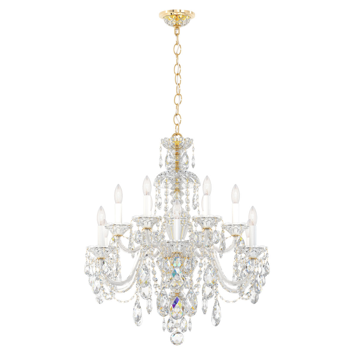 Sterling 12 Light 29in x 30in Two-Tier Chandelier in Gold with Clear Heritage Handcut Crystals