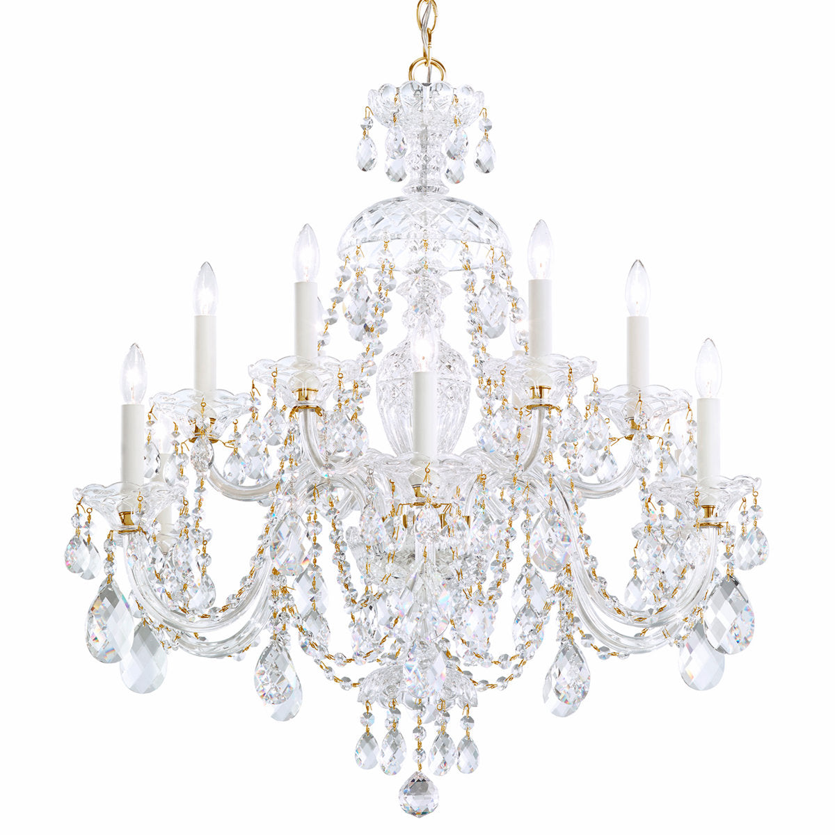 Sterling 12 Light 29in x 30in Two-Tier Chandelier in Gold with Clear Heritage Handcut Crystals