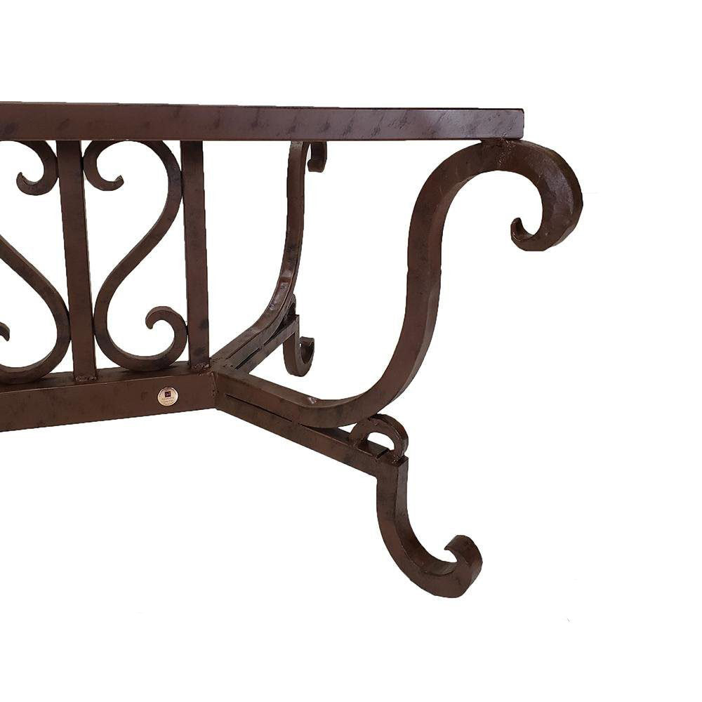 Stylized rectangular Coffee Table made of wrought iron and enhanced with an upscale top: a Mesquite frame with Cream Travertine inset 60" x 32"