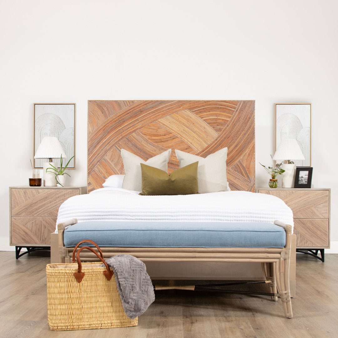 Swirl Rattan Queen Standard Bed, Natural