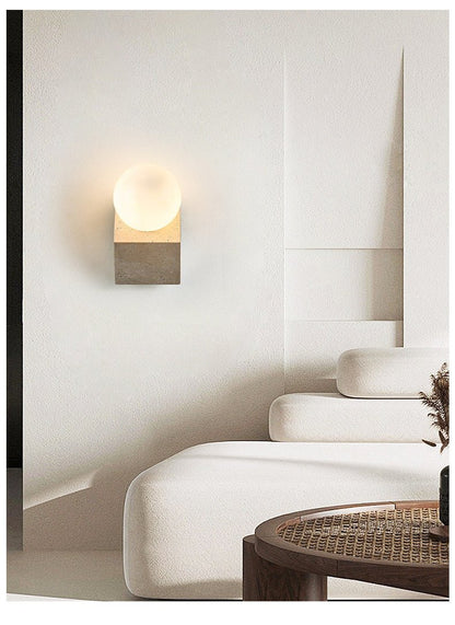 Tavian Orb Travertine Wall Lamp
