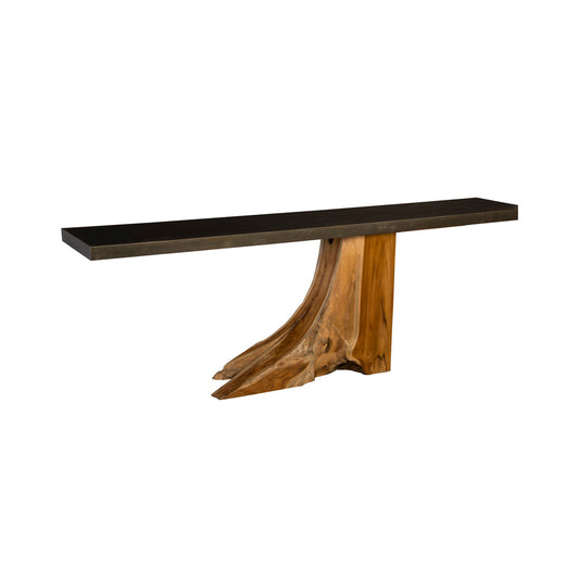 Teak Wood Console Table, Iron Sheet Top