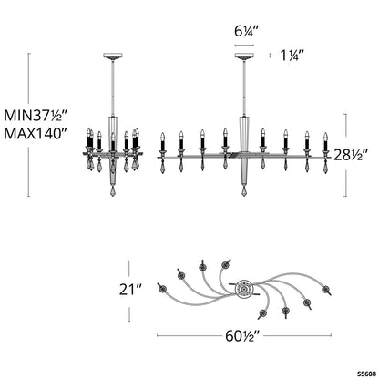 Tempest 8 Light Crystal Linear Chandelier