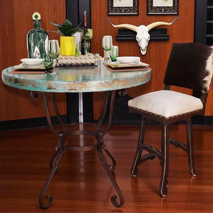 Timeless and Elegant Round Oxidized Copper and Wrought Iron Bar Table