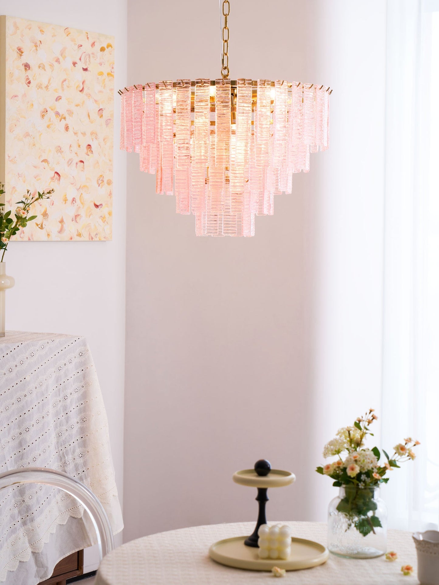 Opalora Pink Glass Chandelier