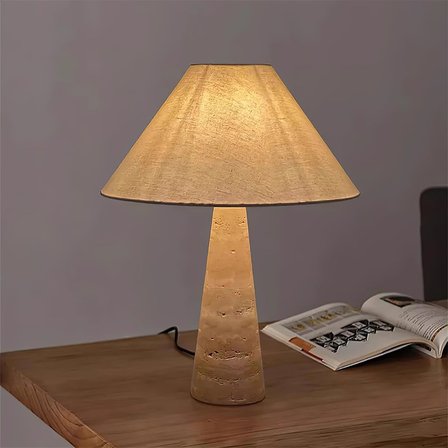 Travertine Column Table Lamp