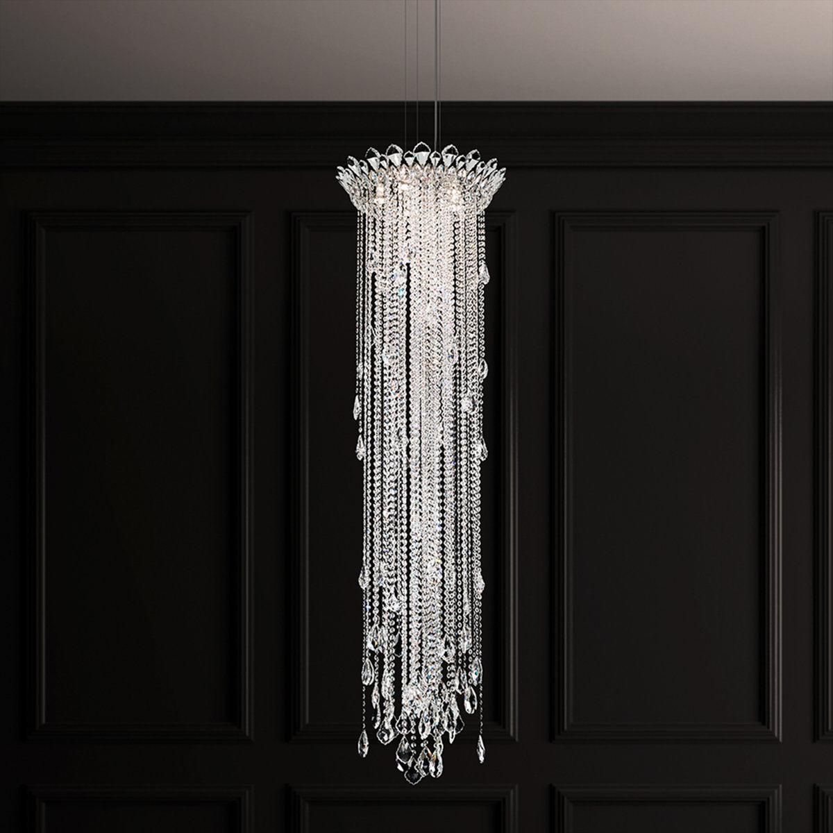 Trilliane Strands 5 Light 21in x 72in Chandelier in Polished Stainless Steel with Clear Heritage Handcut Crystals