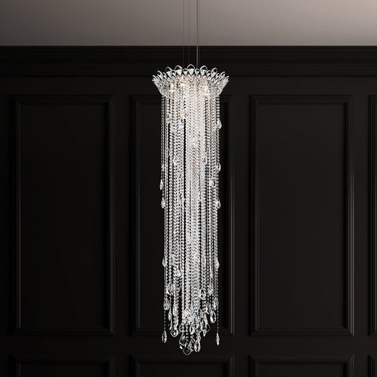 Trilliane Strands 5 Light 21in x 72in Chandelier in Polished Stainless Steel with Clear Heritage Handcut Crystals