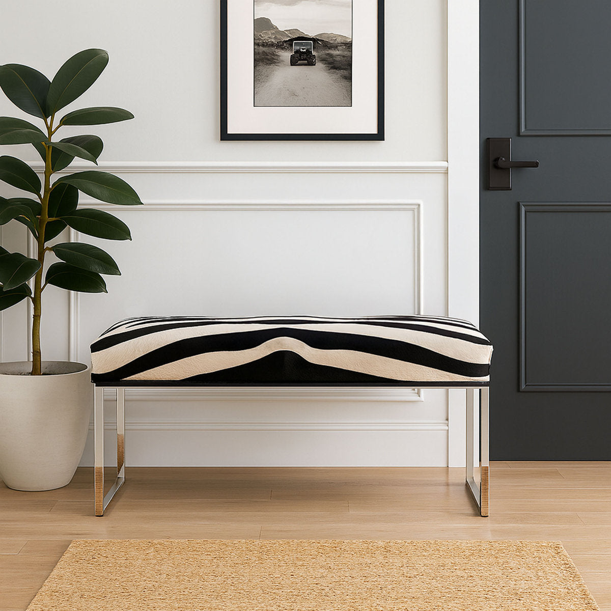 Upholstered Cowhide Bench