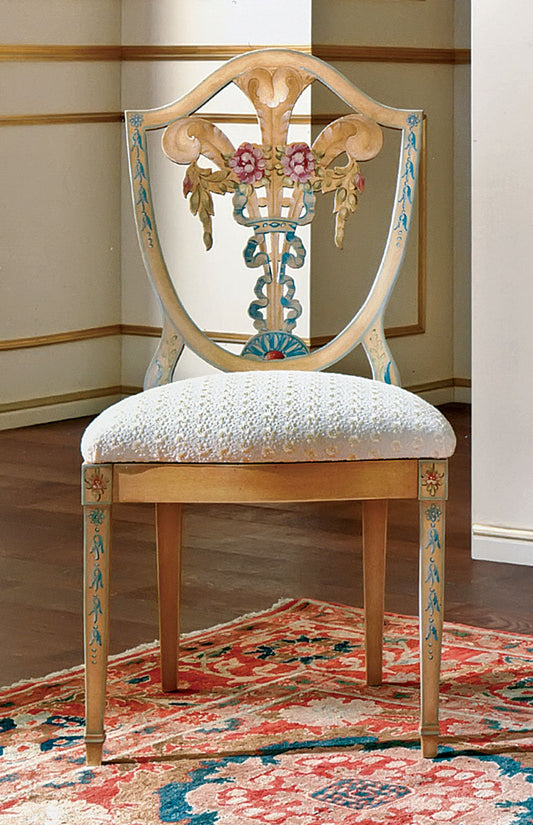 Upholstered Queen Anne Back Side Chair in Gold/White