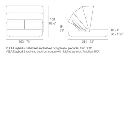 Vela - Daybed with 2 Reclining Backrests and Folding Canopy - 83"x76" - Basic