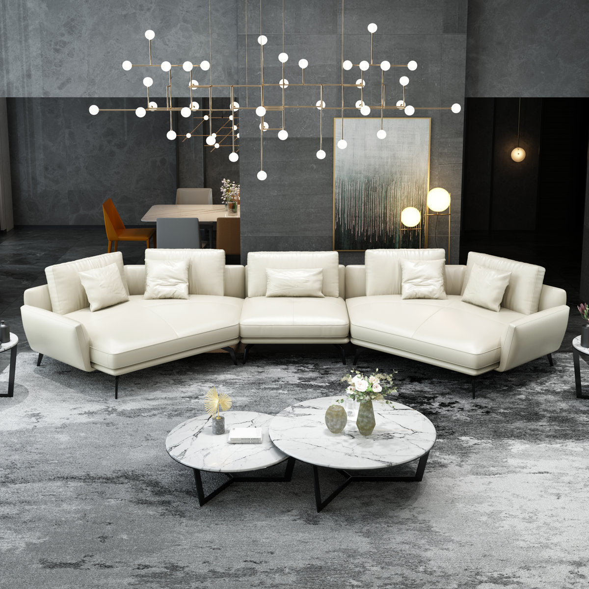 Venere Collection 159'' Genuine Leather Symmetrical Modular Sofa & Chaise