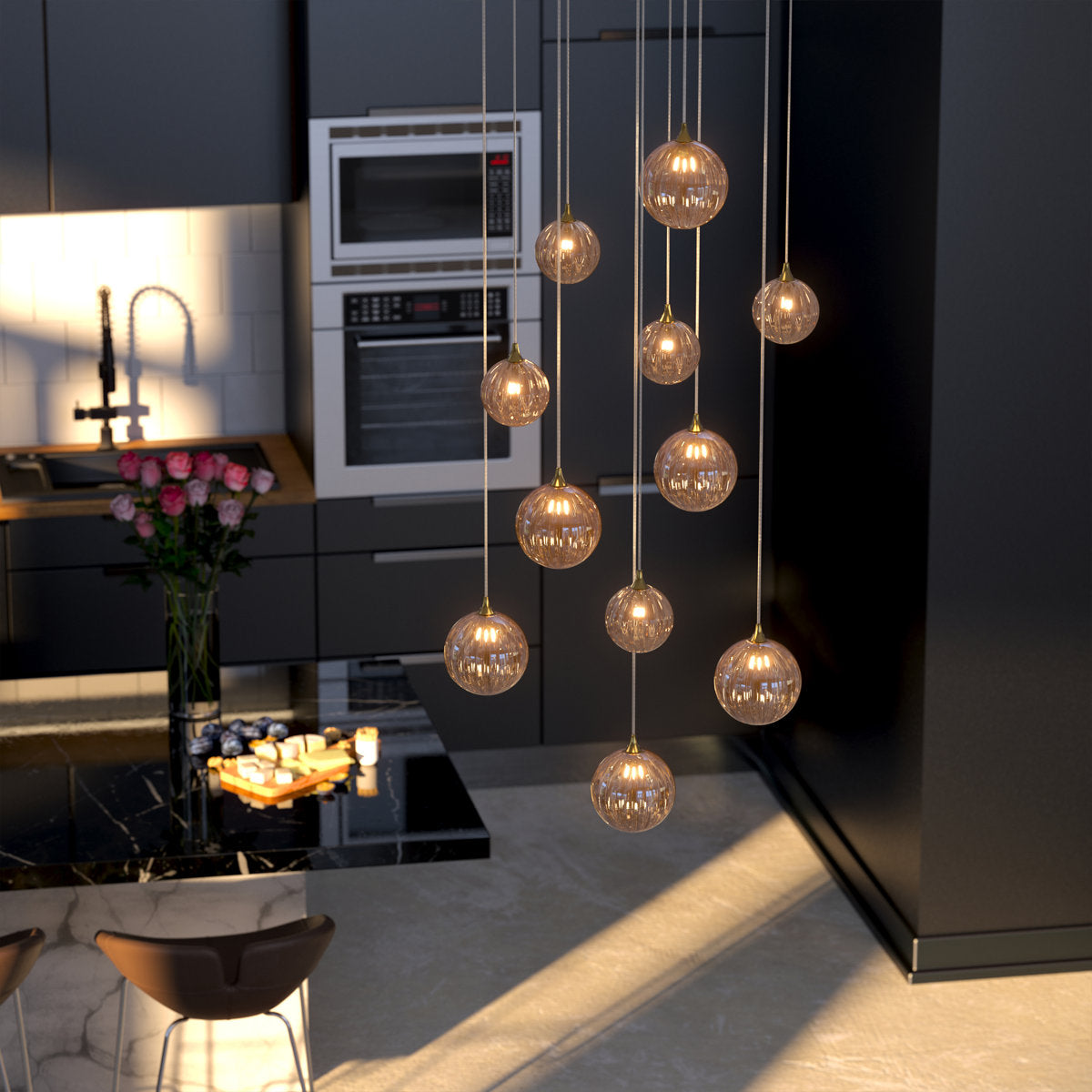 Vine 11 Amber Glass Pendants Chandelier