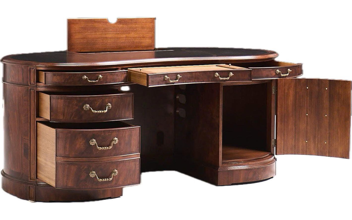 Walnut Kidney Shaped Desk With Leather Top