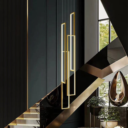 Lavagna | Ultramodern Rectangle Hanging LED Chandelier, Gold, 4 Lights (H157.5"), Warm Light, DimmableBy Miron Demid LLC