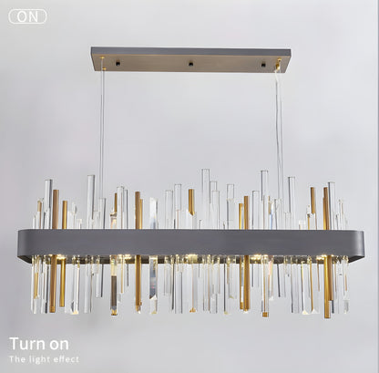 Gold And Black Rectangle Crystal Kitchen Chandelier, Brushed Black, 43.3", Cool LightBy Miron Demid LLC