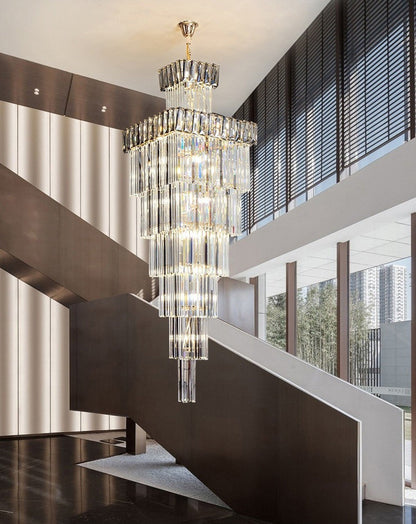 Beuil | High-end Villa Staircase Square Crystal Chandelier, Smoke Gray, H70.9"By Miron Demid LLC