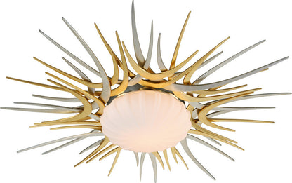 Helios LED Flush Mount, Silver And Gold Leaf Finish, Satin and Opal Glass, 38"By Corbett Lighting