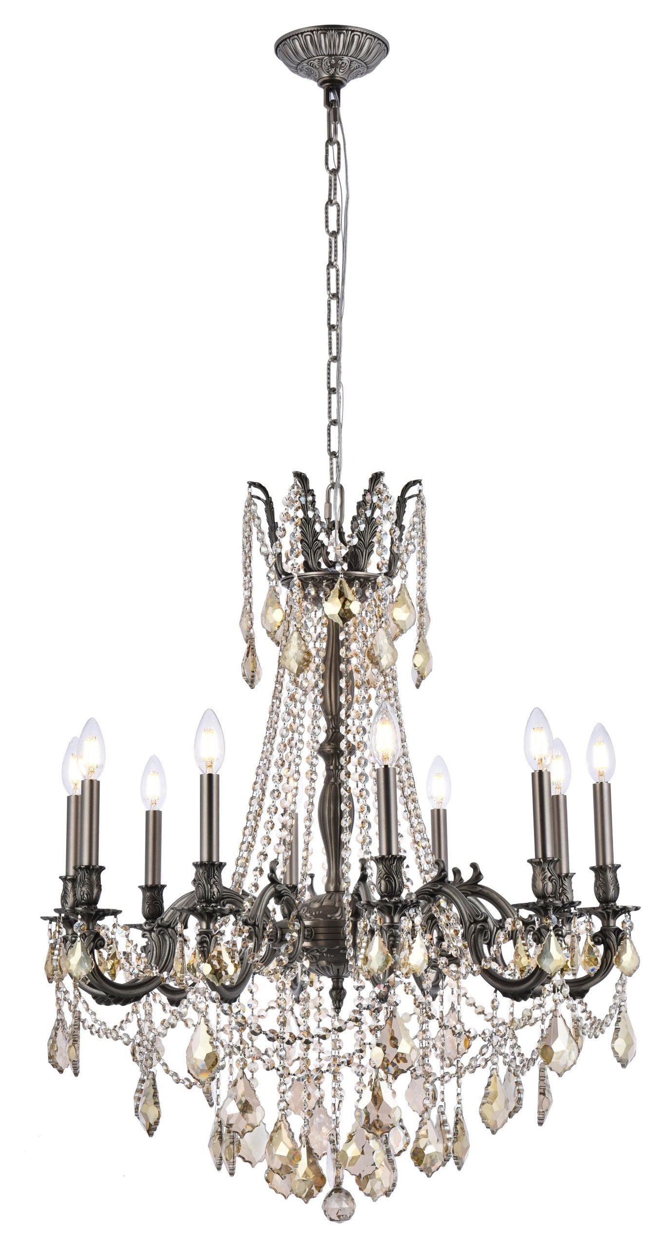 Elegant Lighting Rosalia Crystal Chandelier, Pewter, 28.00, Golden TeakBy Elegant Furniture & Lighting