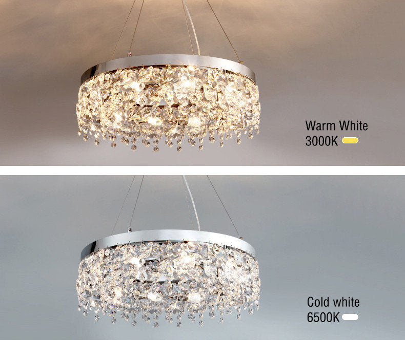 Modern Chrome Crystal LED Chandelier for Dining Room, Kitchen, Dia39.4xh14.1+39.4", 2 Rings, Cool LightBy Miron Demid LLC
