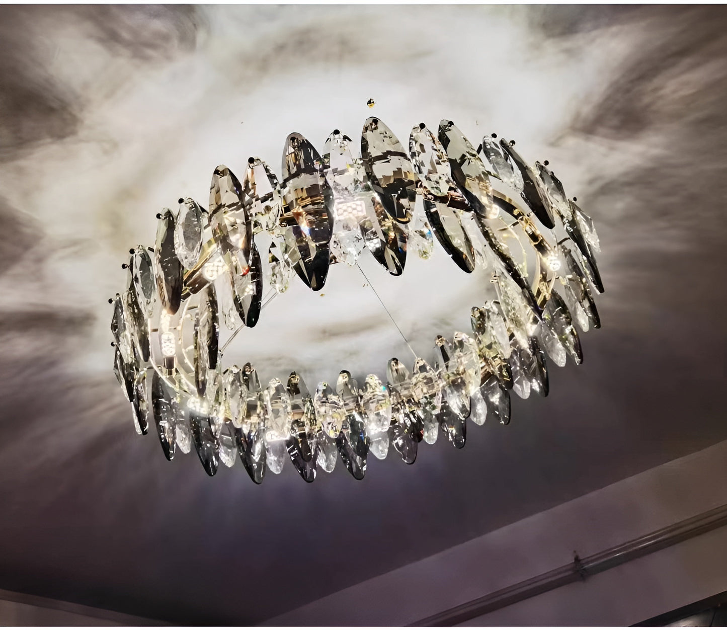 Ampezzo | Round Gray Chandelier With Big Crystals, 31.5''By Miron Demid LLC