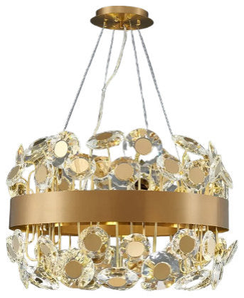 Art Deco Round Crystal Chandelier For The Living Room, Gold, 31.5"By Miron Demid LLC