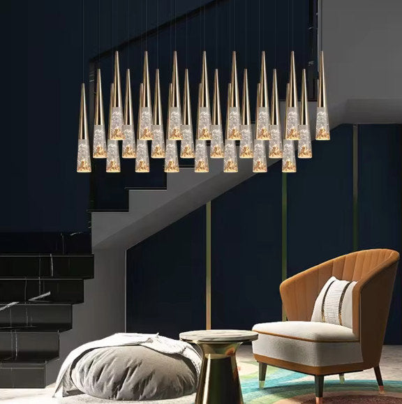 Modern Simple Crystal Staircase Chandelier Light, D24", BlackBy Akari Lanterns
