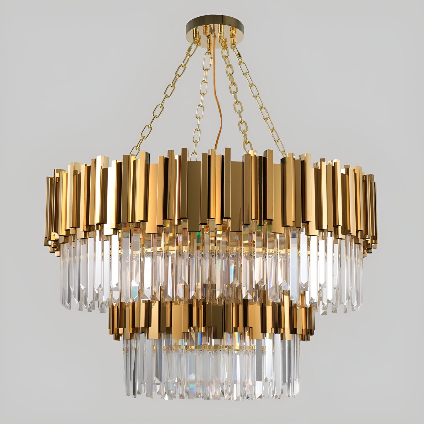 Beausoleil | Empire Gold Crystal Chandelier For Stairway, Dia 31.5'' 2 LayersBy Miron Demid LLC
