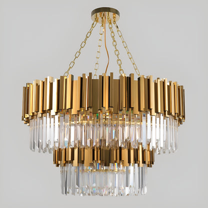 Beausoleil | Empire Gold Crystal Chandelier For Stairway, Dia 31.5'' 2 LayersBy Miron Demid LLC