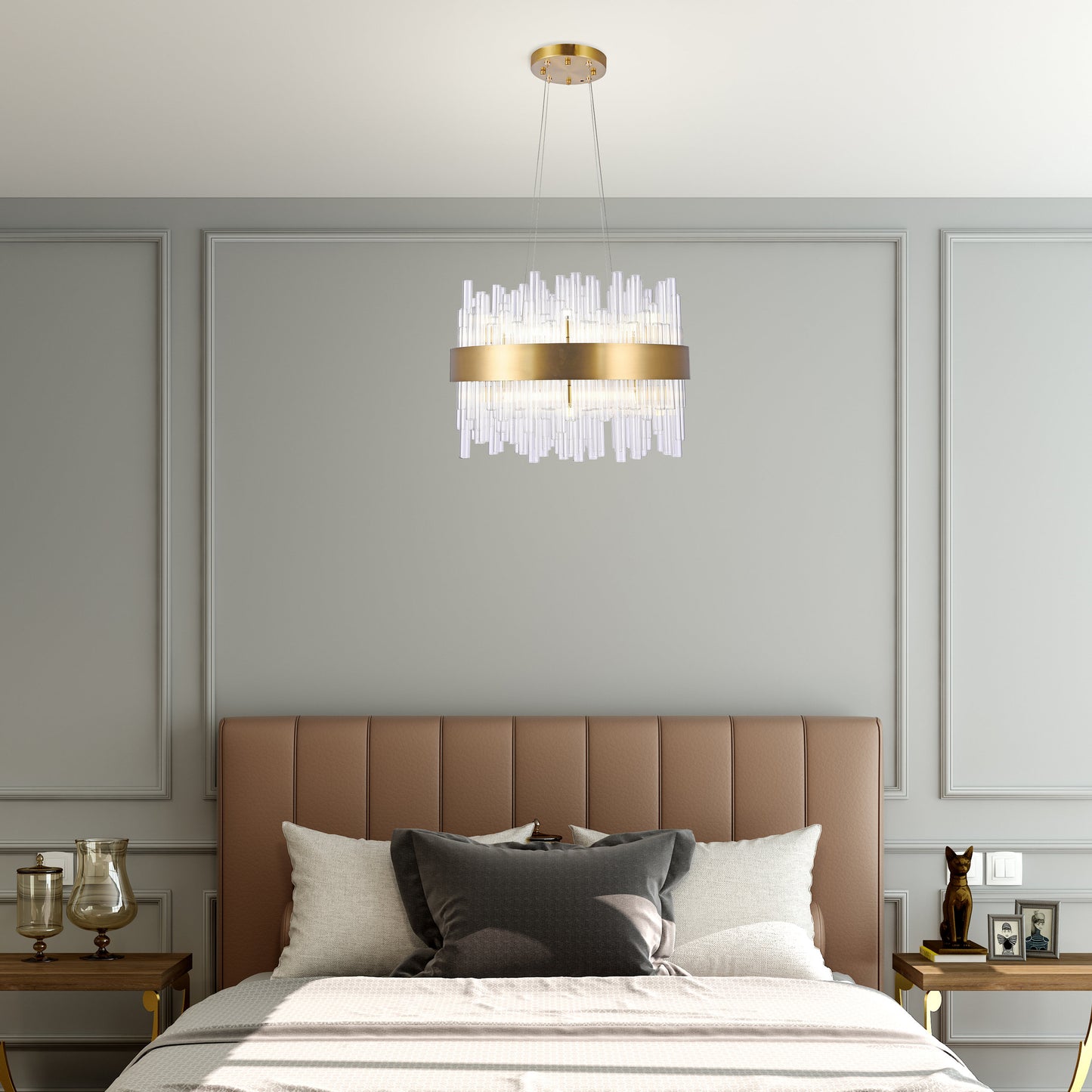 Matte Gold Chandelier With Glass RodsBy Design Living