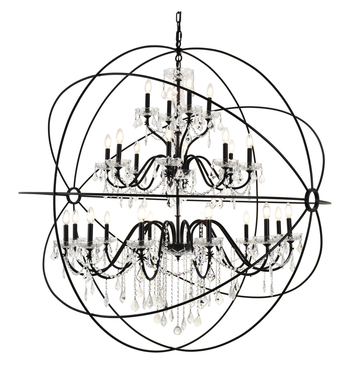 Elegant Lighting LD8801D60 Cordelia 24 Light 59"W Taper Candle - BlackBy Elegant Furniture & Lighting