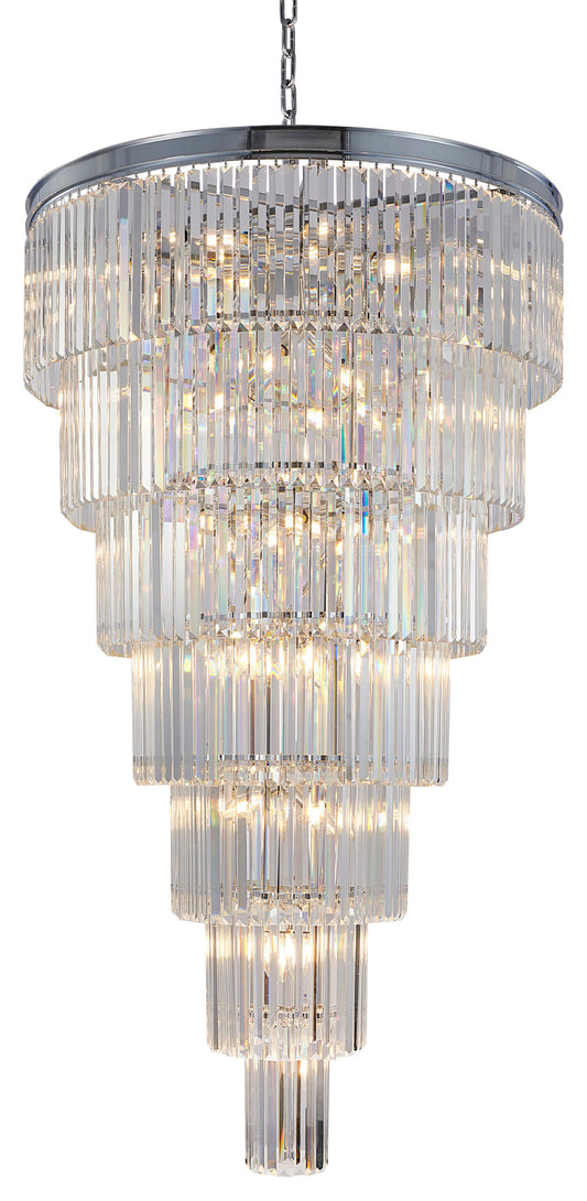 36" 34-Light Brass Metal 7-Tier Chandelier With Clear Crystals, Chrome, D36'' H72''By Design Living