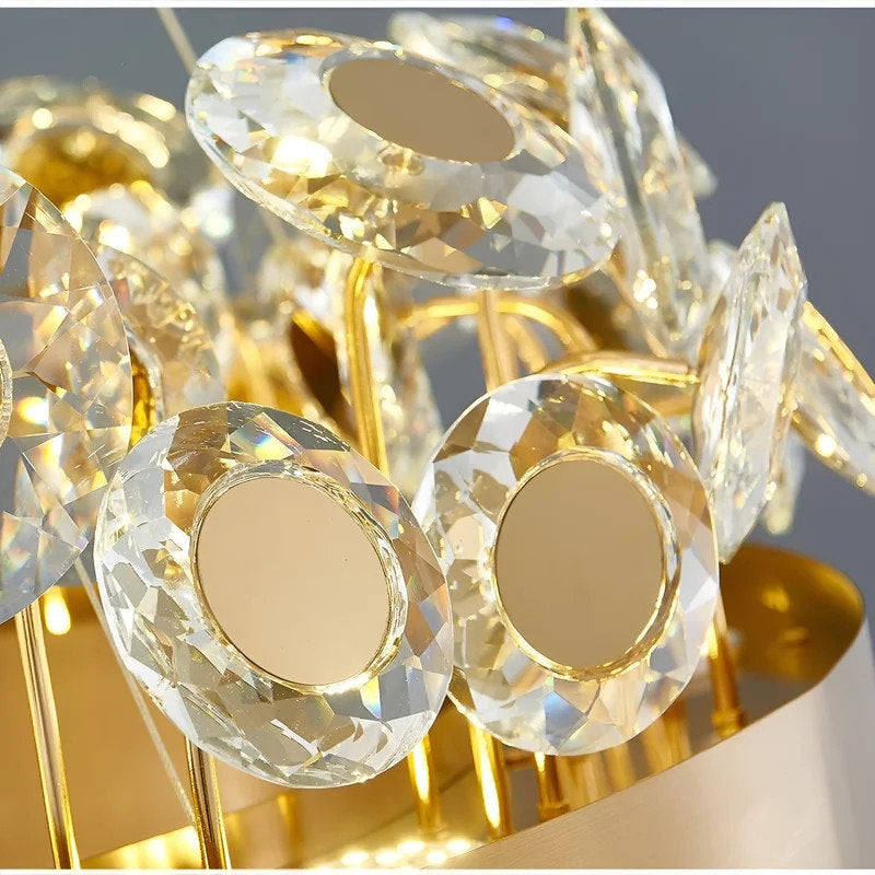 Art Deco Round Crystal Chandelier For The Living Room, Gold, 39.4"By Miron Demid LLC