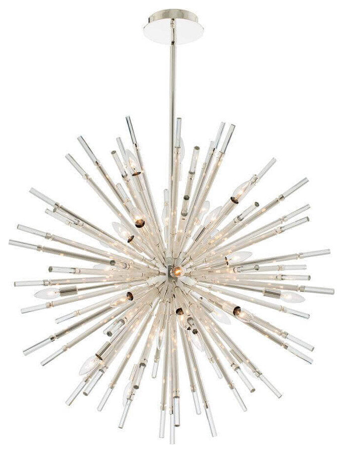 Allegri Sprazzo 28 Light 36" Pendant, Polished Silver With Firenze CrystalBy Allegri Crystal by Kalco Lighting
