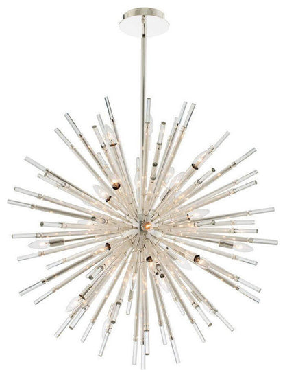 Allegri Sprazzo 28 Light 36" Pendant, Polished Silver With Firenze CrystalBy Allegri Crystal by Kalco Lighting